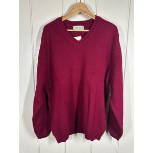 Country Trader Sweater Mens XL Burgundy Pure New Wool V-Neck Solid Knit 7745